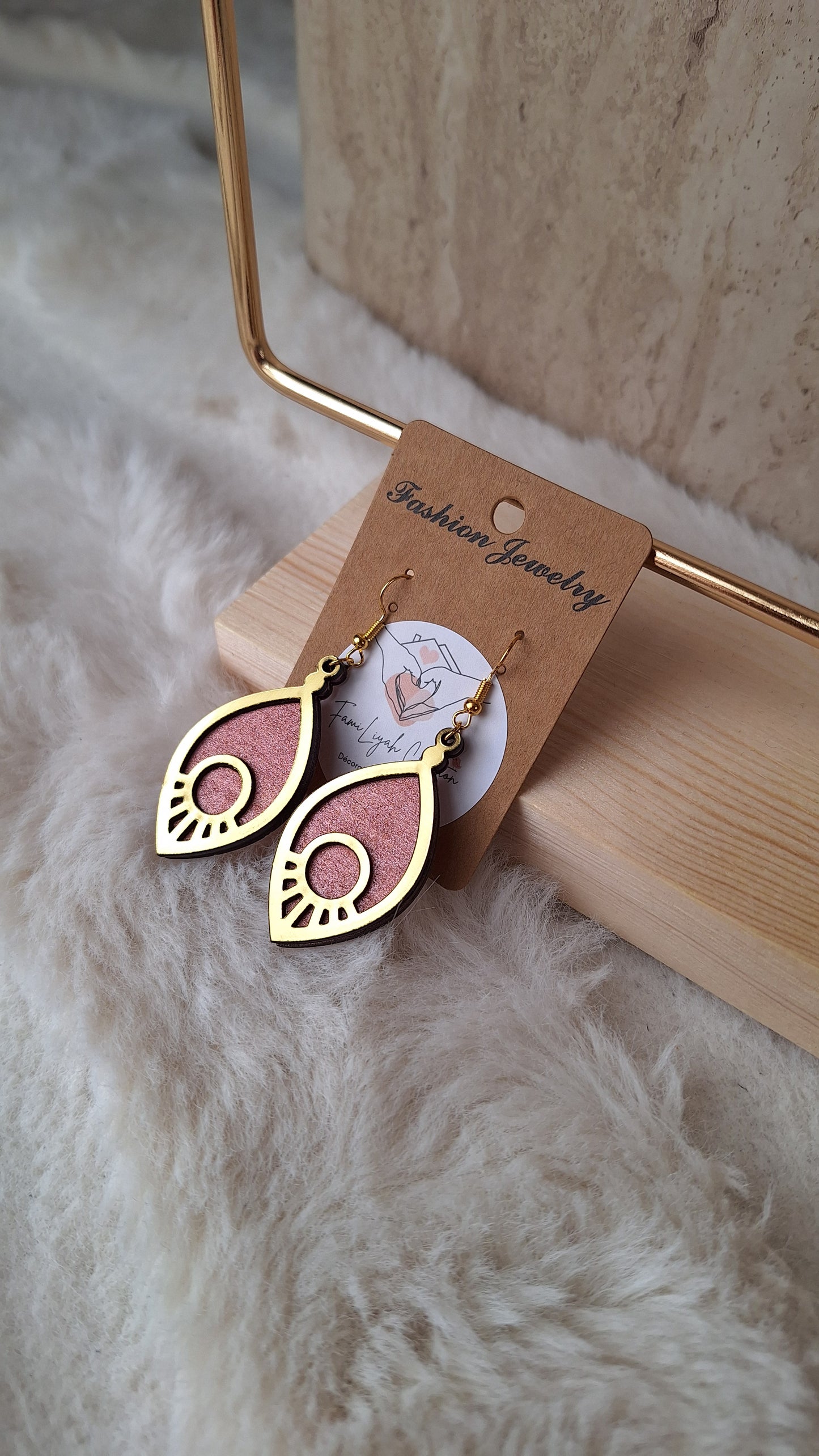 Boucles d'oreilles or et rose pailleté