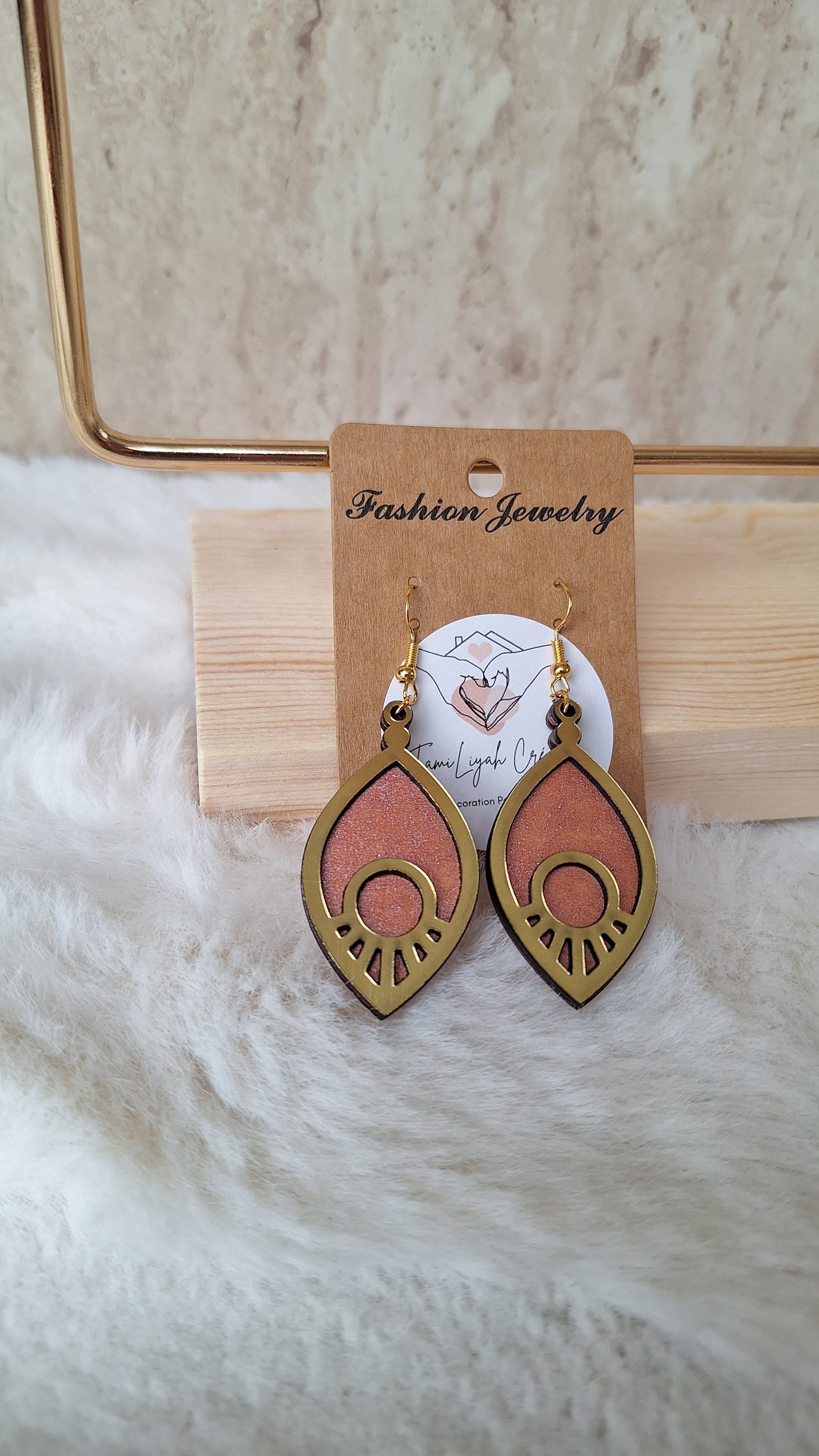Boucles d'oreilles or et rose pailleté