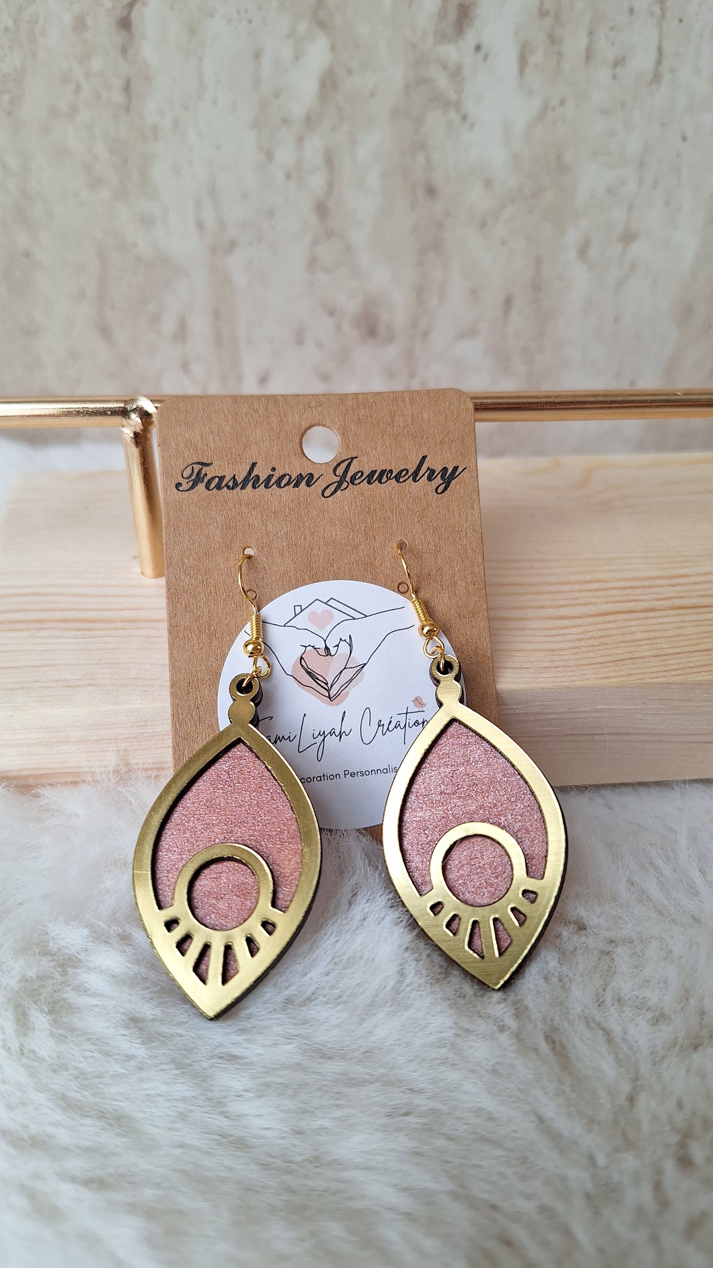 Boucles d'oreilles or et rose pailleté