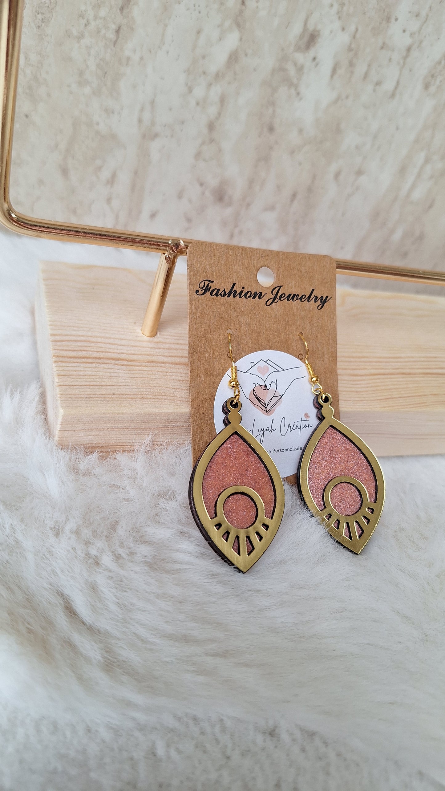 Boucles d'oreilles or et rose pailleté