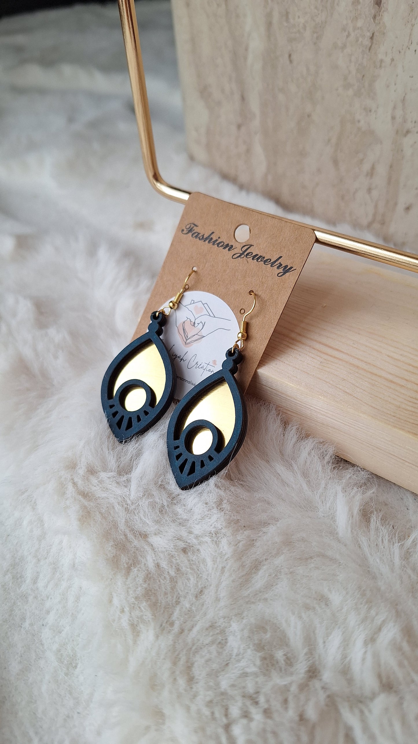 Boucles d'oreilles or et bleu