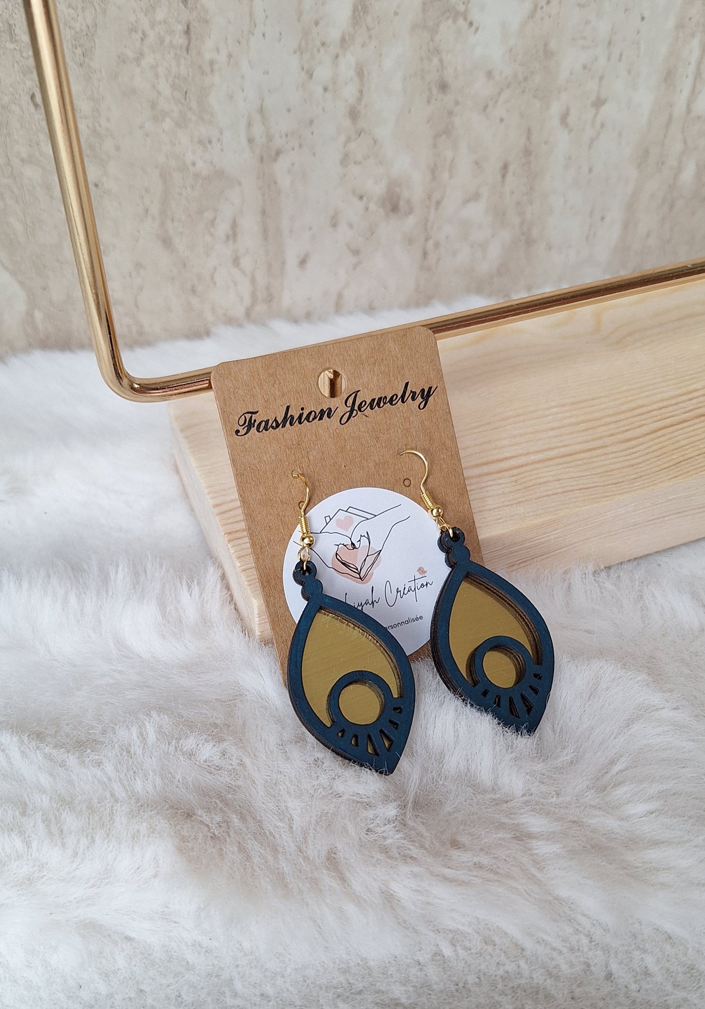 Boucles d'oreilles or et bleu