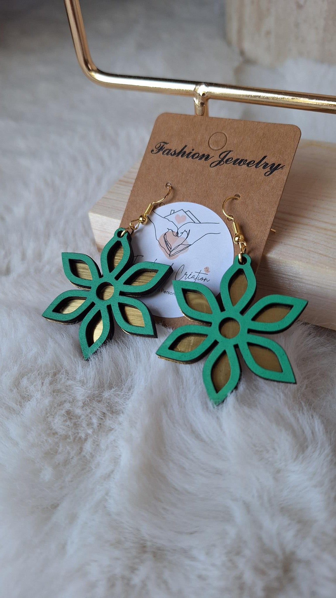 Boucles d'oreilles vert or