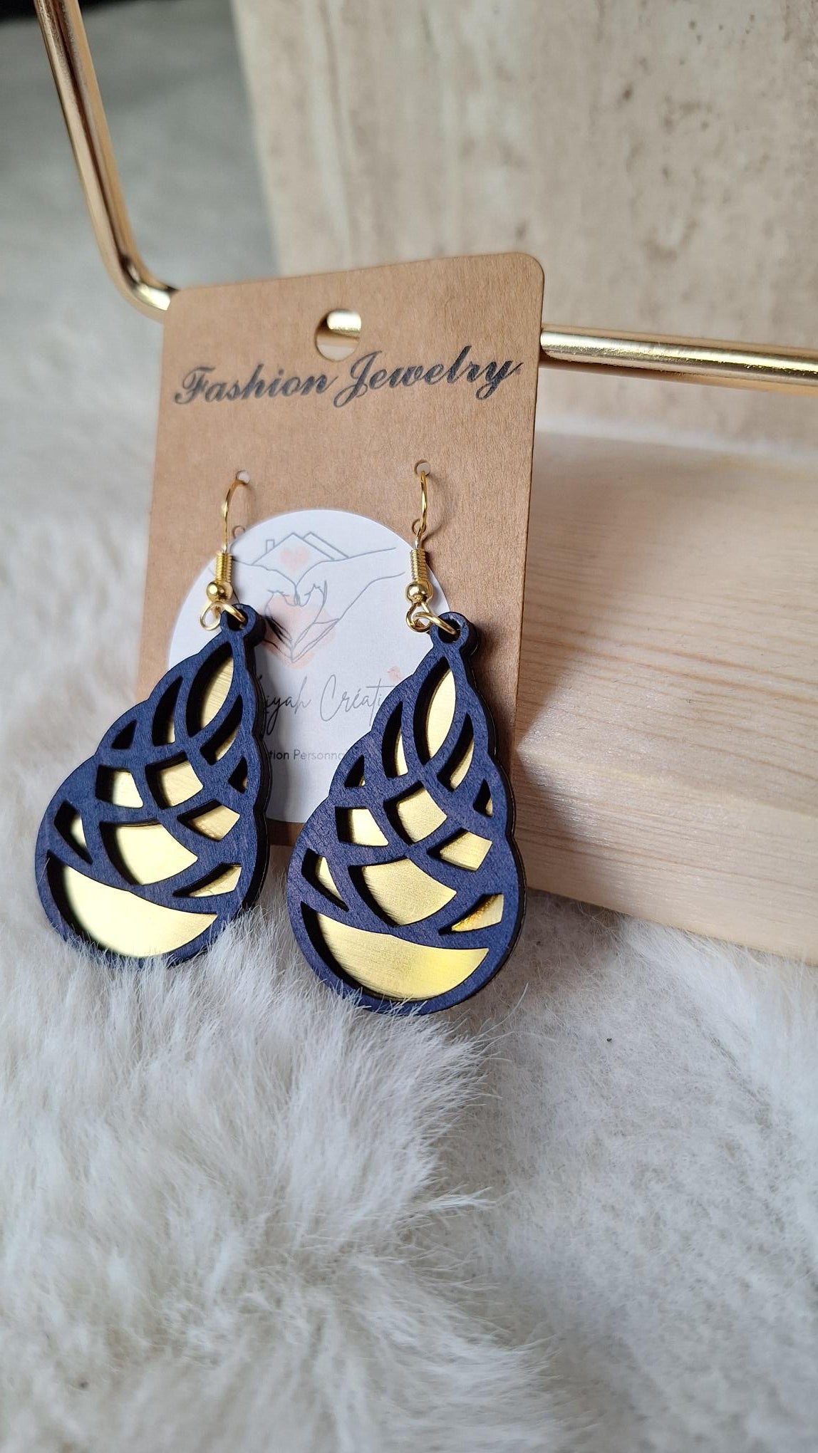 Boucles d'oreilles bleu or