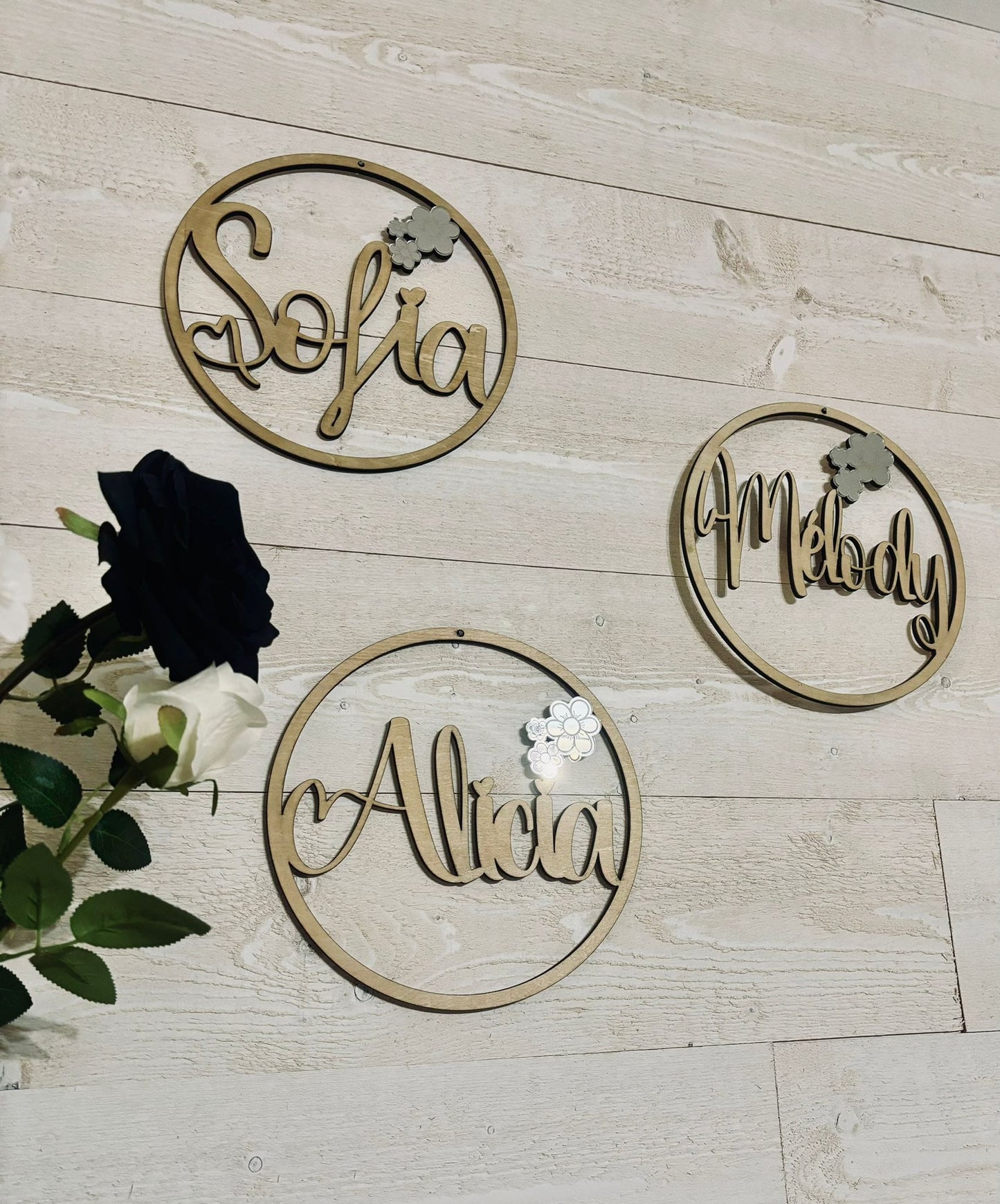 Accroche prénom bois / plexiglass miroir