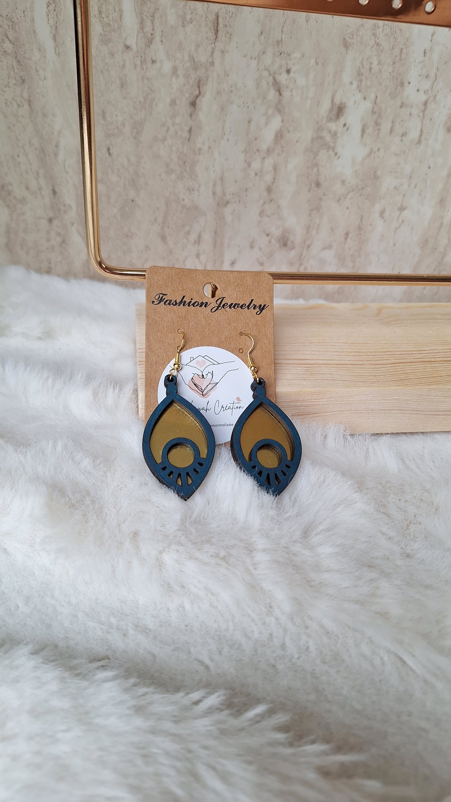 Boucles d'oreilles or et bleu