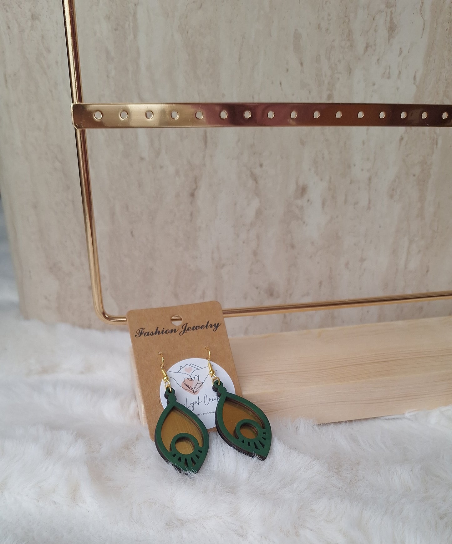 Boucles d'oreilles or et vert