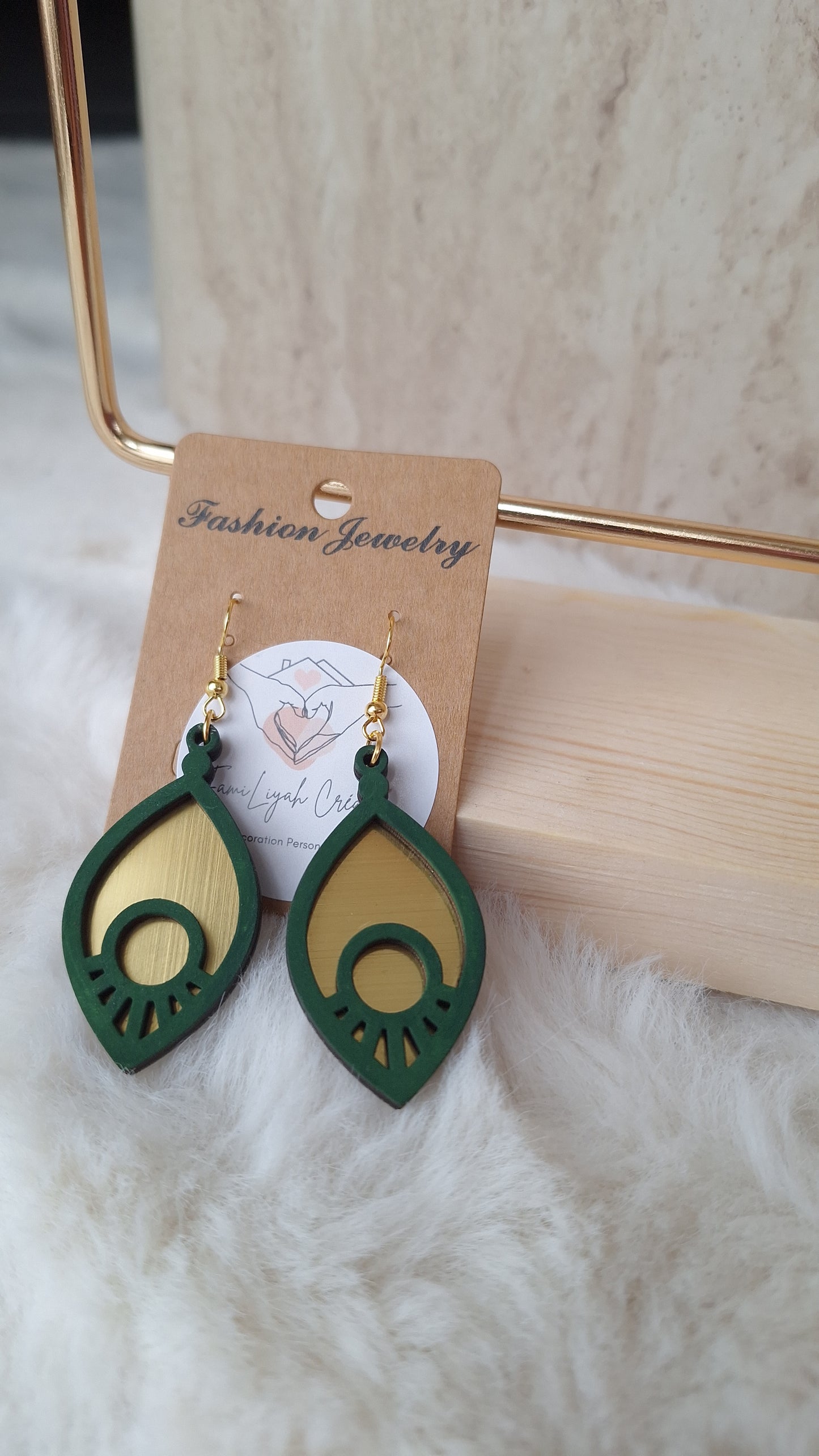 Boucles d'oreilles or et vert