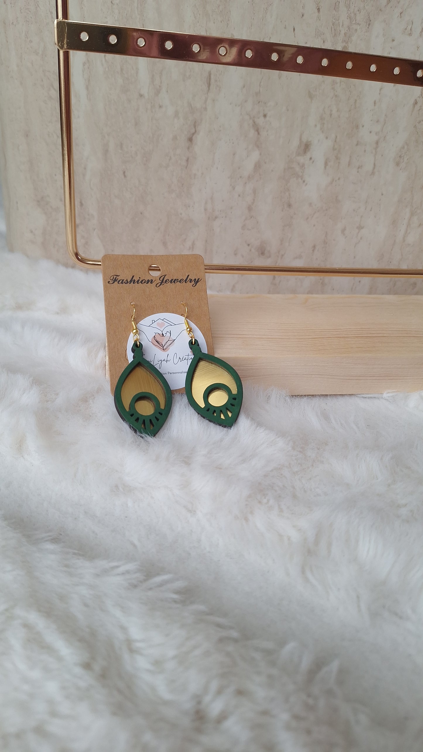 Boucles d'oreilles or et vert