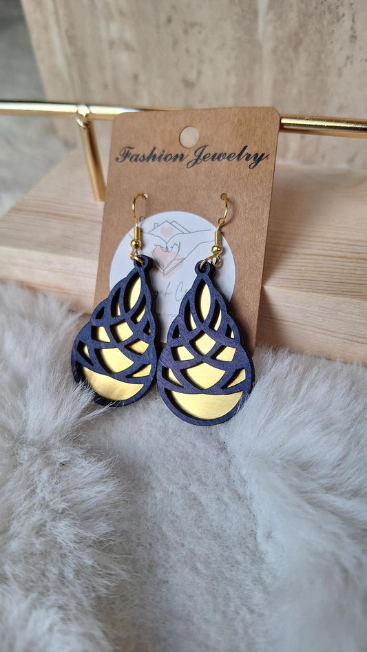 Boucles d'oreilles bleu or